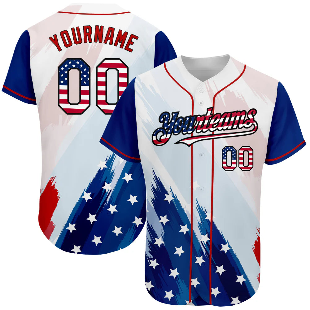 Custom American Flag Royal Red Authentic Baseball Jersey