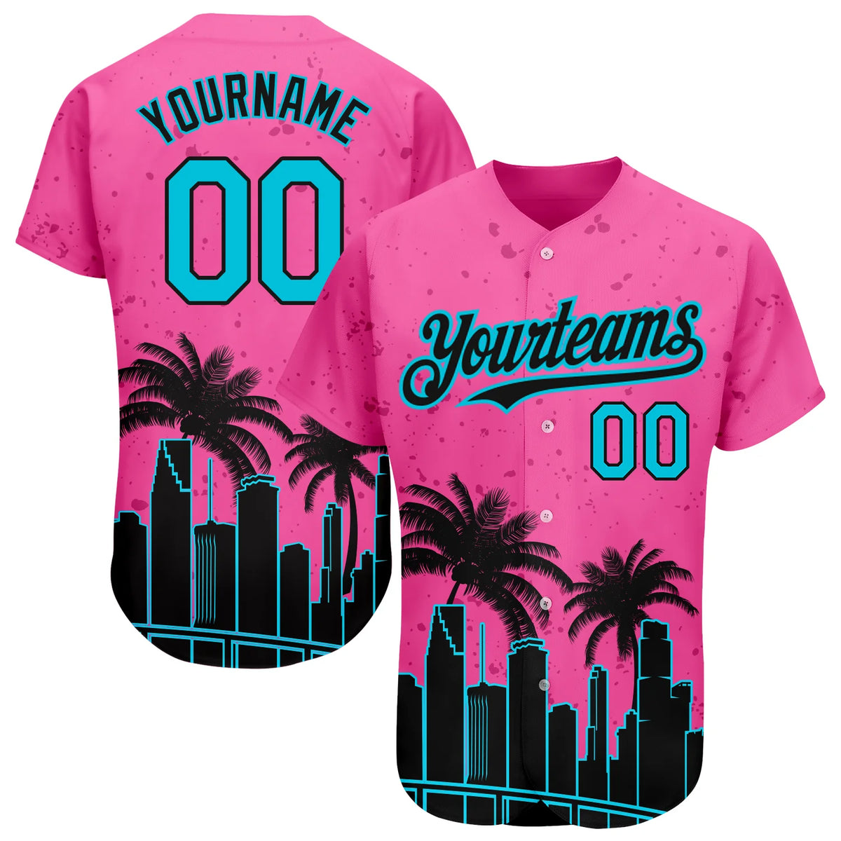 Custom Pink Lakes Blue-Black 3D Palm Trees Authentic Baseball Jersey