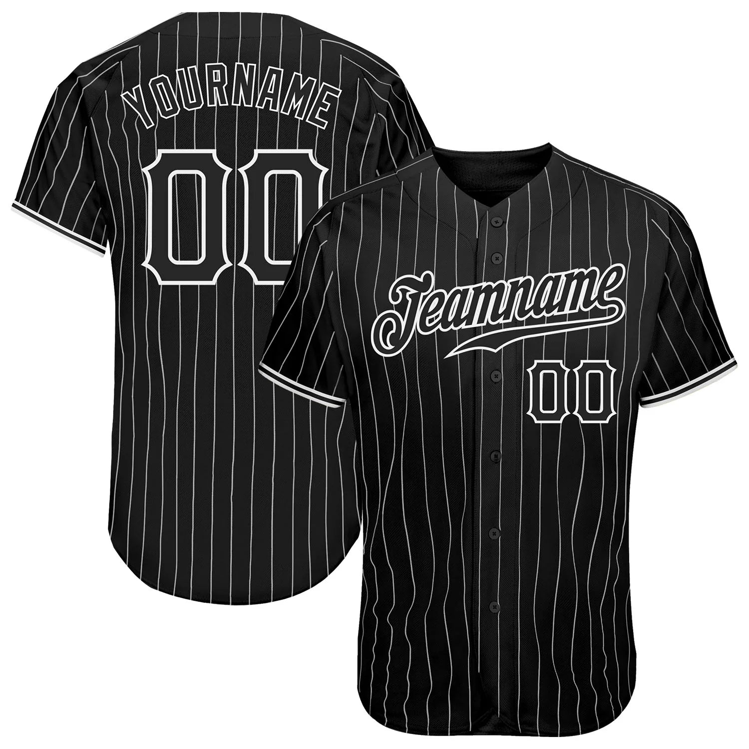 Custom Black White Pinstripe Black-white Authentic Baseball Jersey