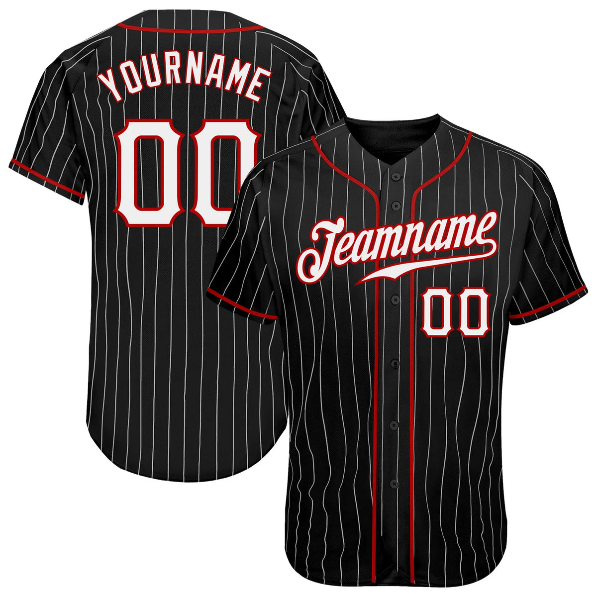 Custom Black White Pinstripe White-red Authentic Baseball Jersey