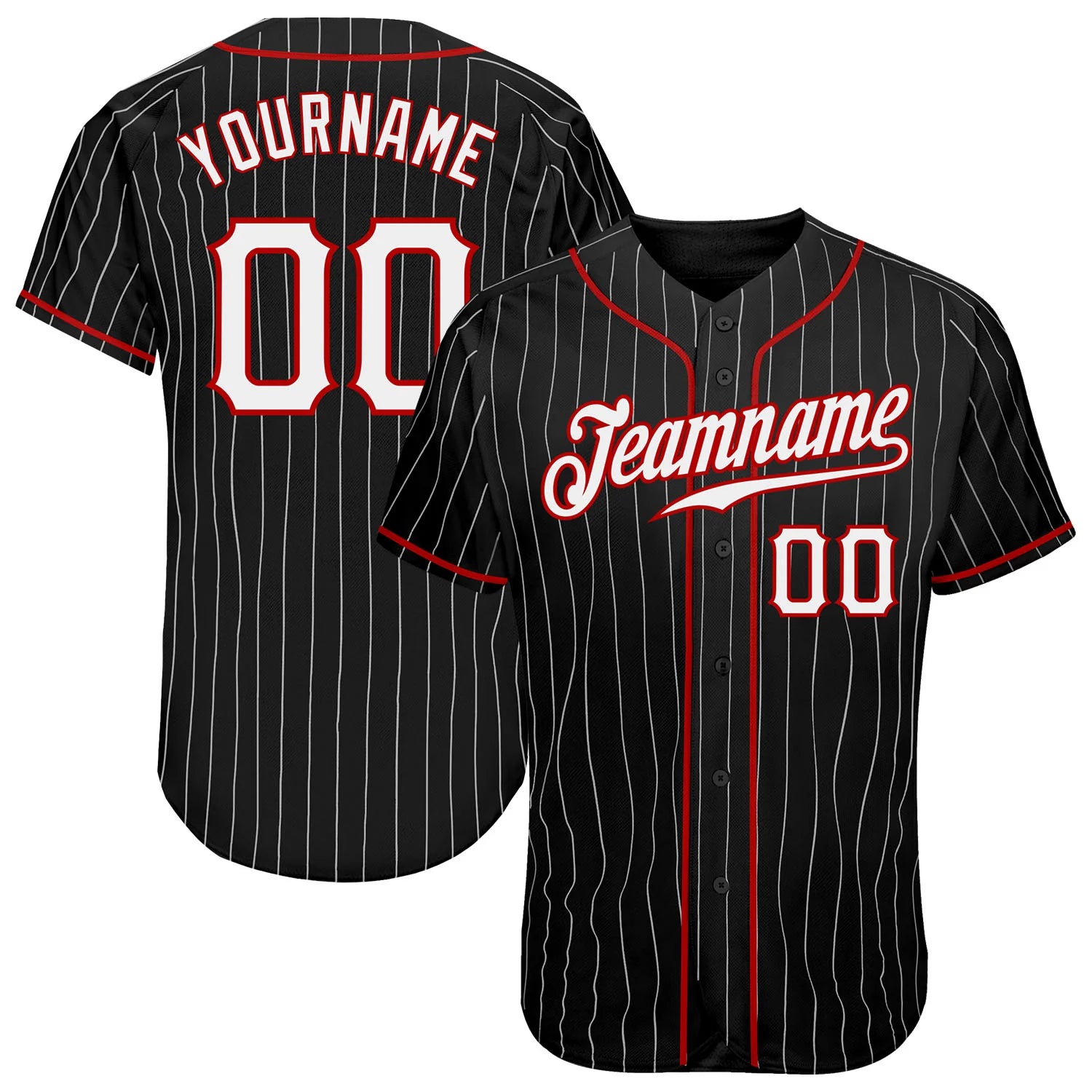 Custom Black White Pinstripe White-red Authentic Baseball Jersey