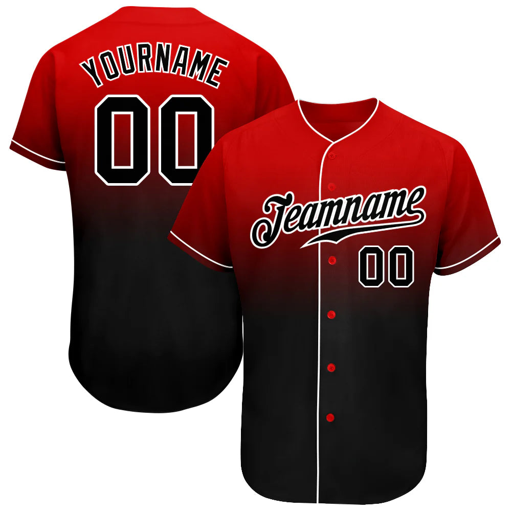 Custom Red Black-white Authentic Fade Fashion Baseball Jersey