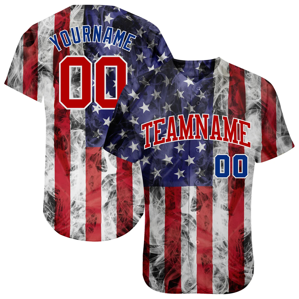 Custom White Red-Royal 3D American Flag Authentic Baseball Jersey