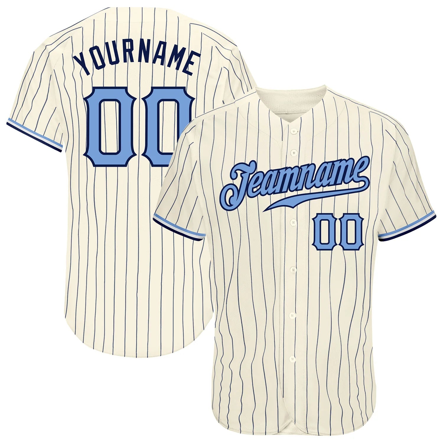 Custom Cream Navy Pinstripe Light blue-Navy Authentic Baseball Jersey
