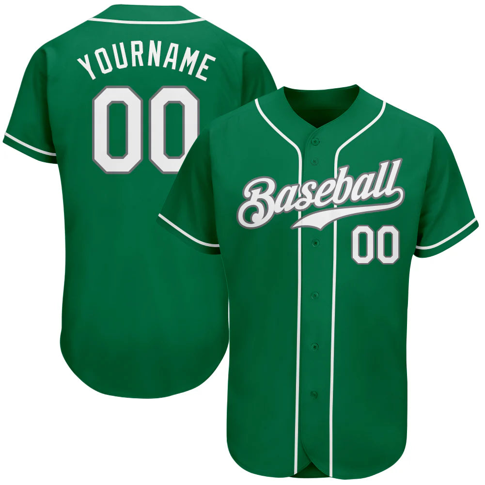 CUSTOM KELLY GREEN WHITE-GRAY AUTHENTIC ST. PATRICK'S DAY BASEBALL JERSEY