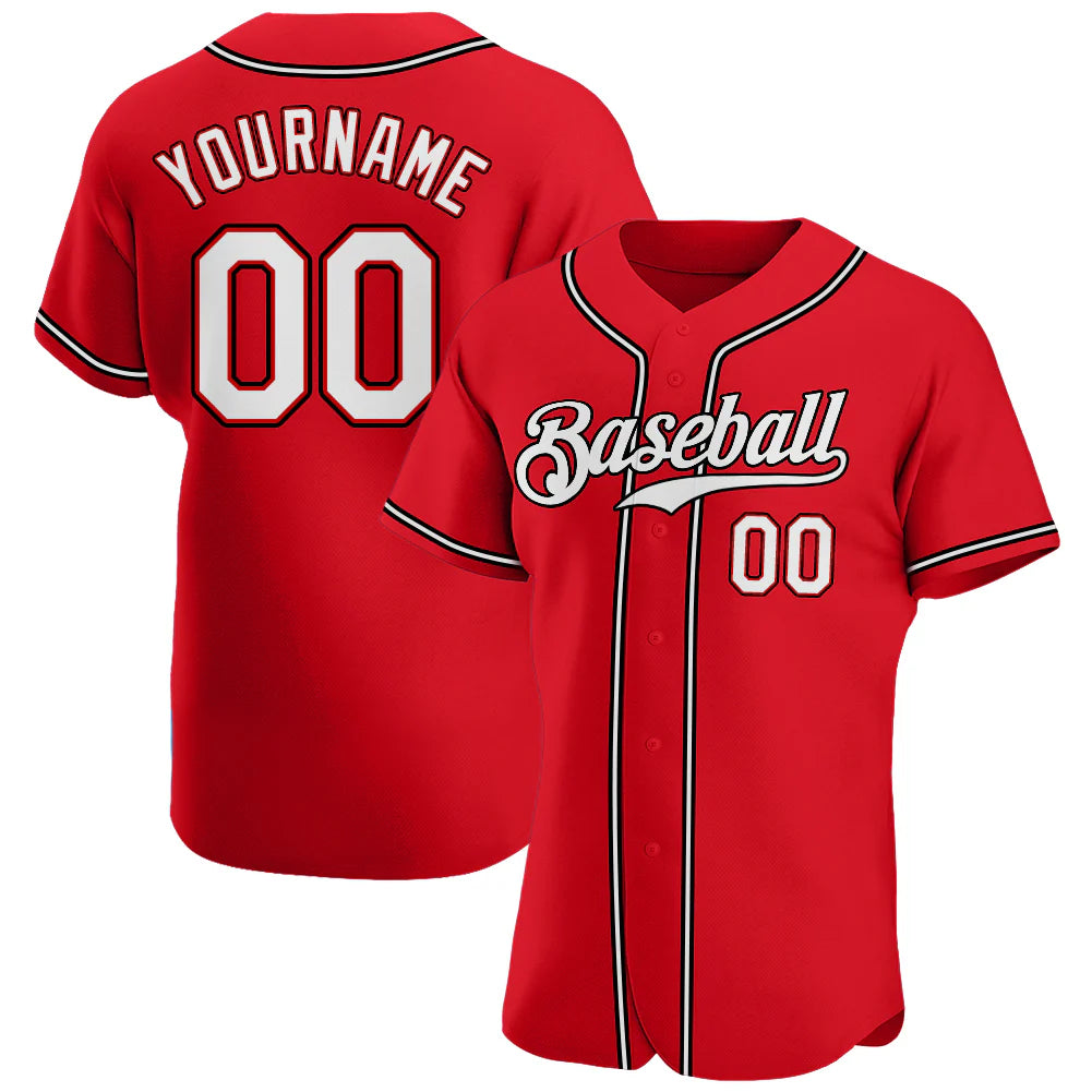 Custom Red White-Black Authentic Baseball Jersey