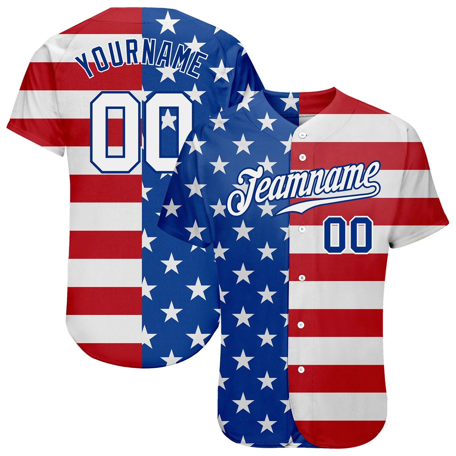 Custom Royal White-Red American Flag Authentic Baseball Jersey