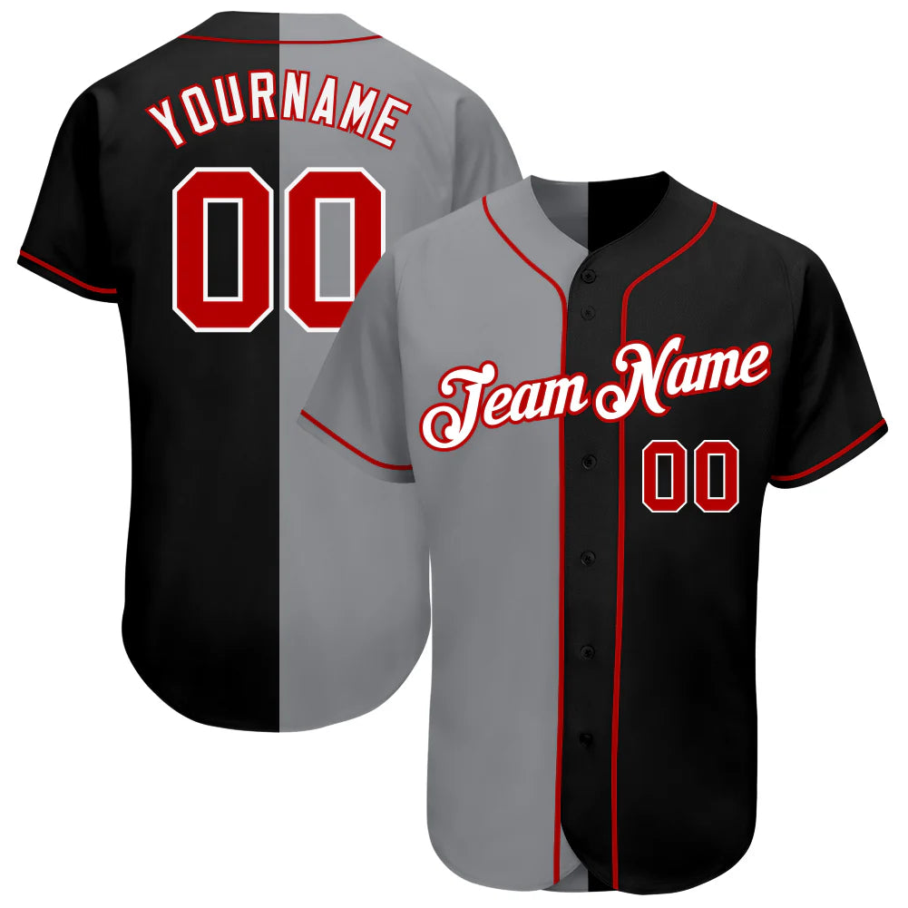 Custom Black Red-Gray Authentic Split Baseball Jersey
