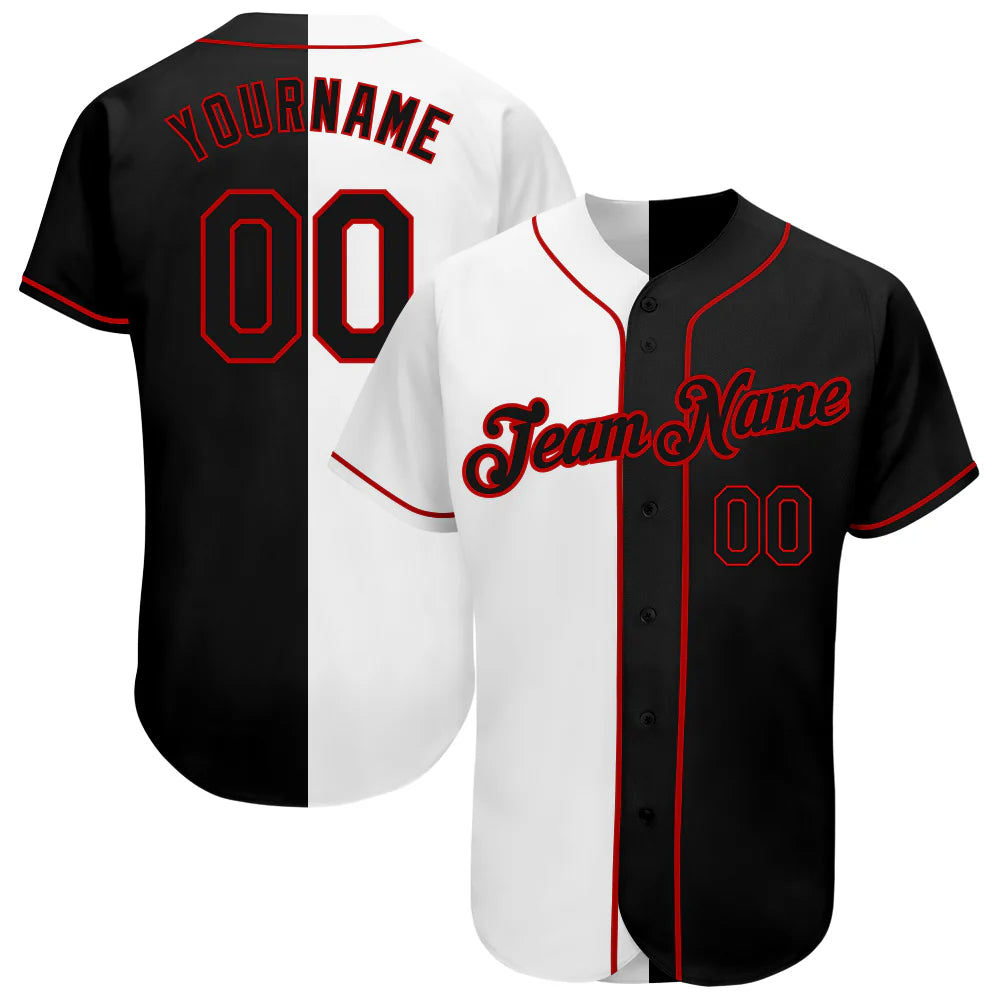 Custom White-Black Red Authentic Split Baseball Jersey