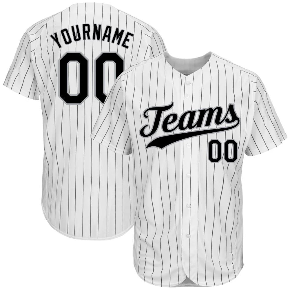 Custom White Black Pinstripe Black-gray Authentic Baseball Jersey