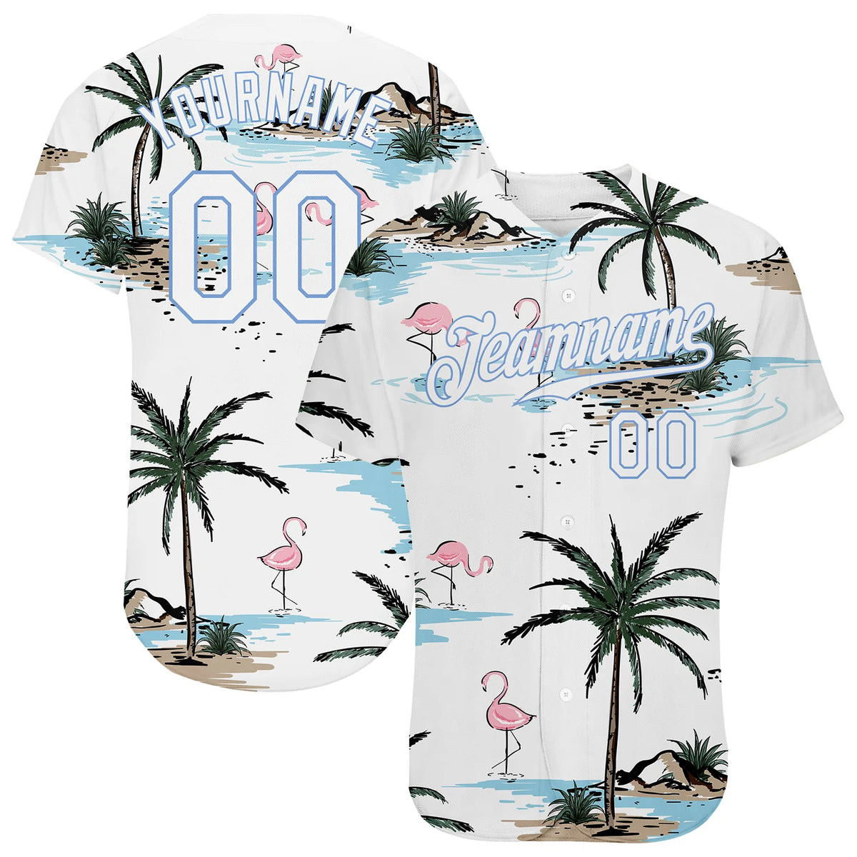 Custom White White Light Blue 3D Pattern Design Palm Trees Authentic Baseball Jersey