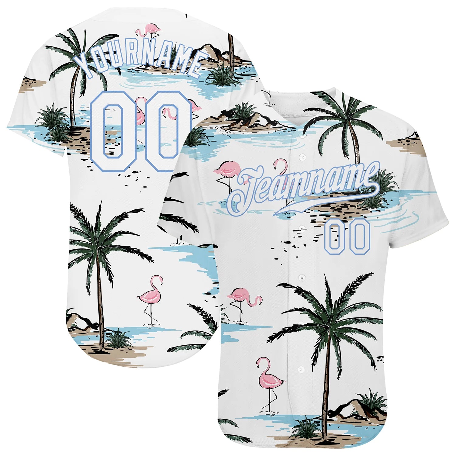 Custom White White Light Blue 3D Pattern Design Palm Trees Authentic Baseball Jersey